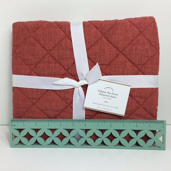 Pottery Barn Belgian Flax Linen Diamond Euro Sham In Brick Foundations 26" X 26" - Picture 9 of 12